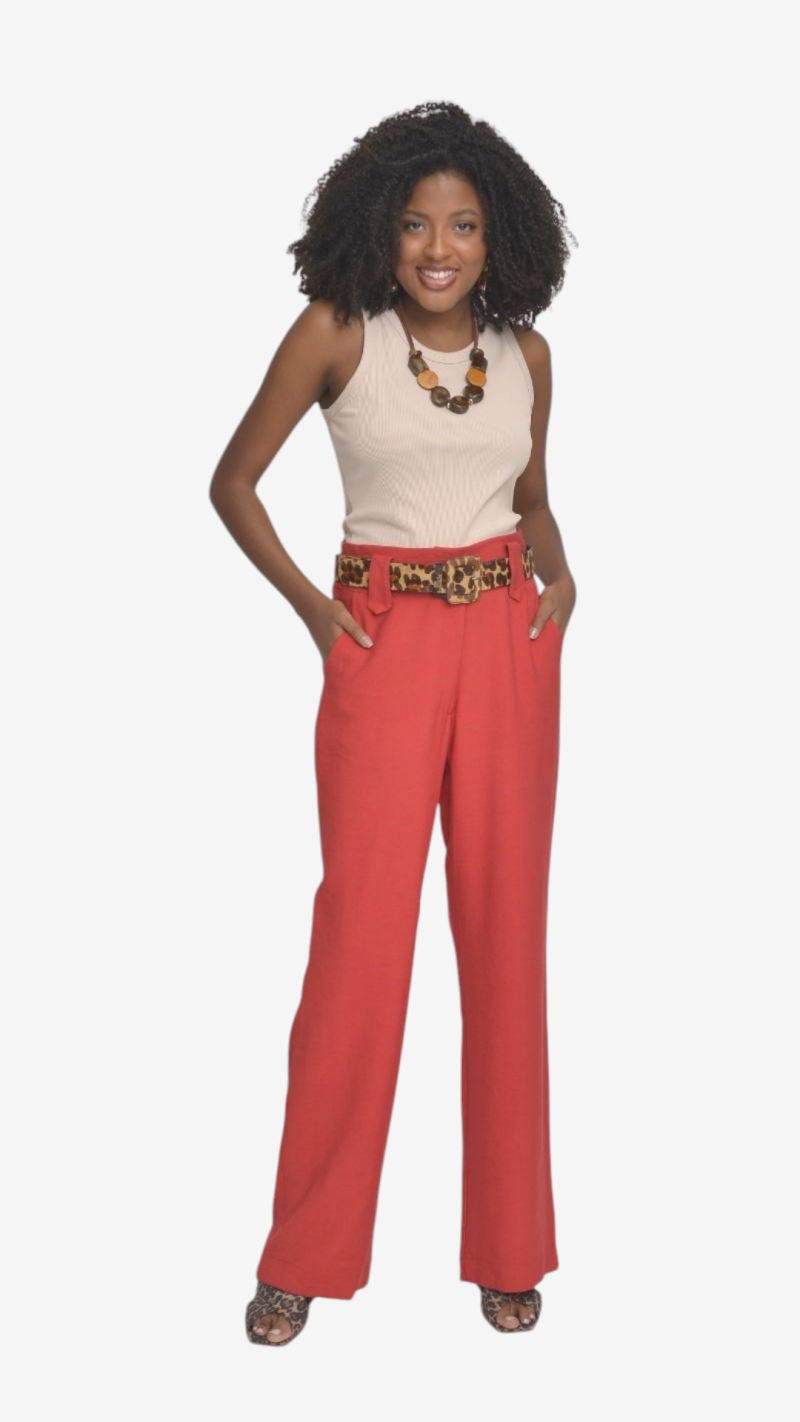 Imagem de Calça Vermelha Reta de Alfaiataria com Corte Clássico - Design Sofisticado para Looks Modernos